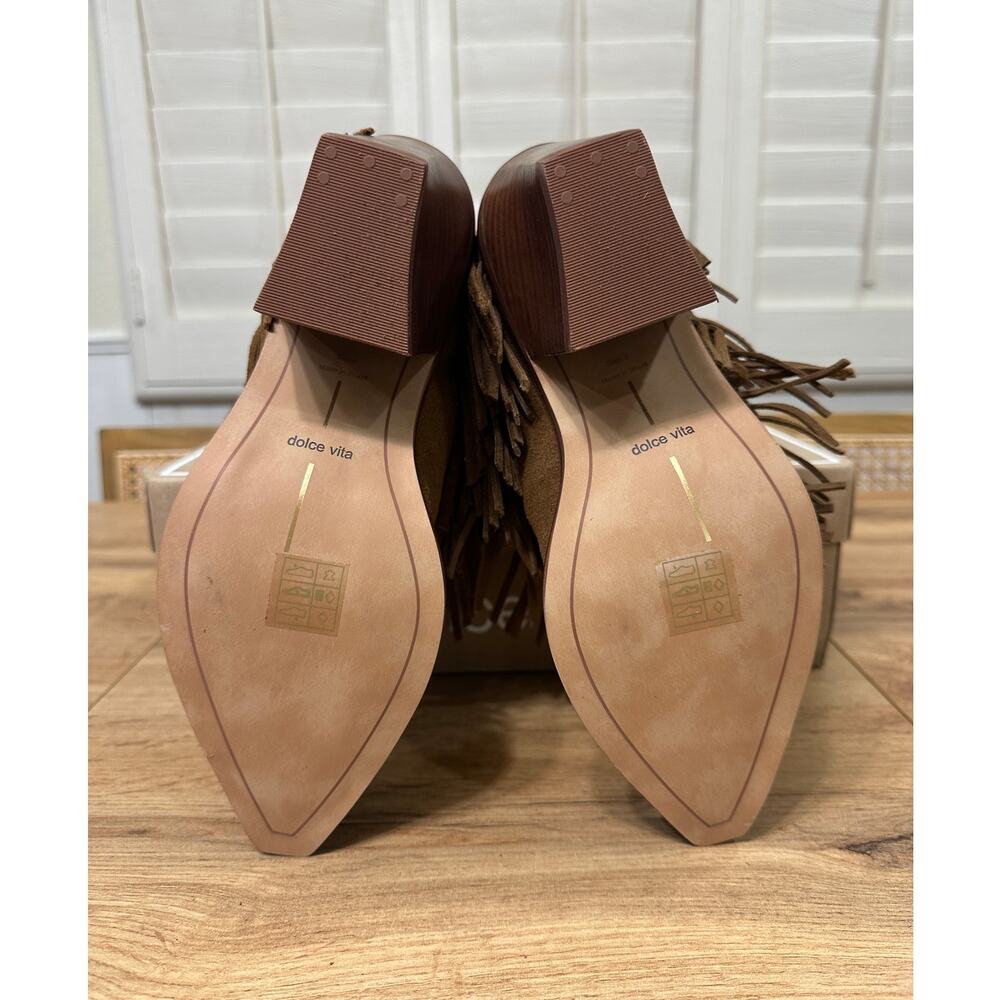 Dolce Vita Torey Boots Chestnut Suede Size 8 NIB Tiered Fringe Western Inspired - Picture 13 of 16